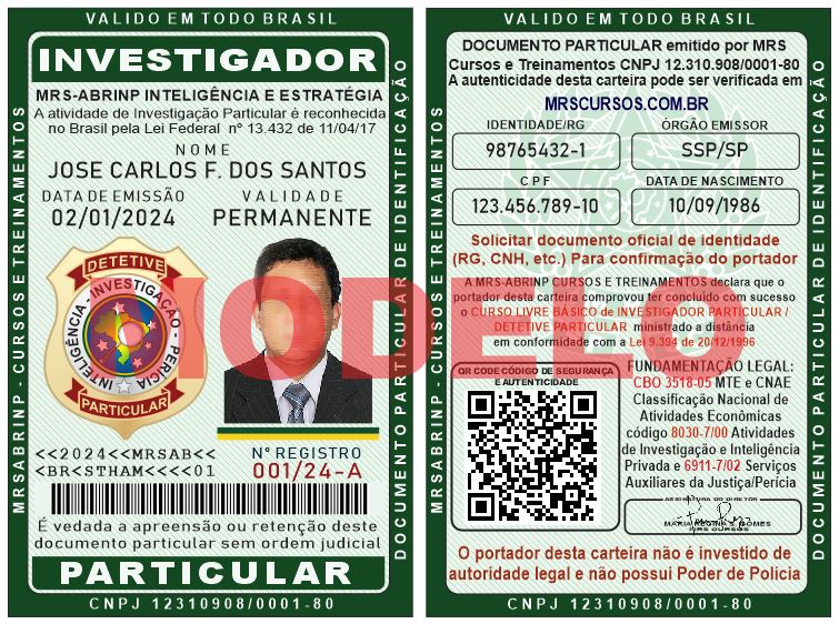 carteira de agente de investigação particular verde