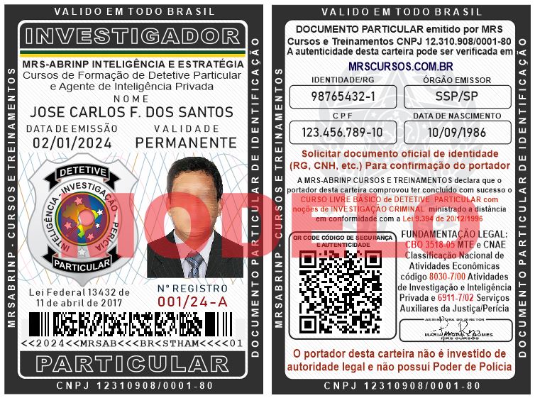 carteira de detetive criminal particular branca 20