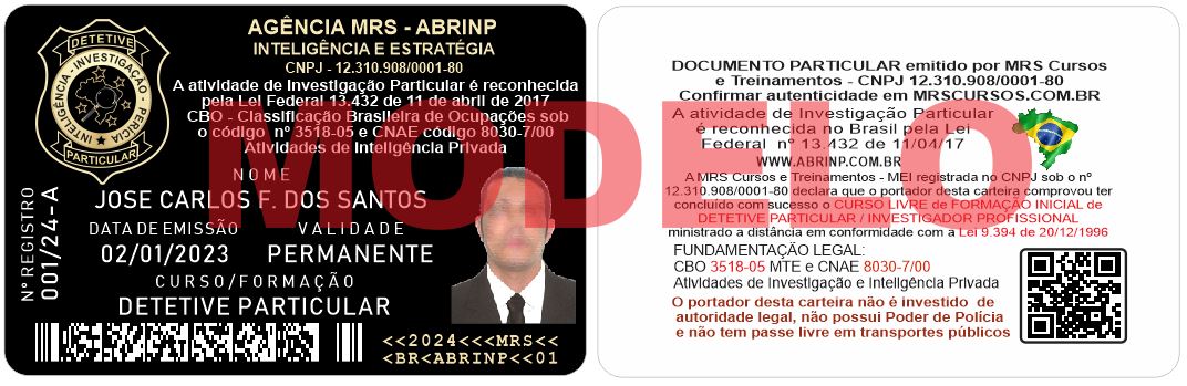 carteira de detetive particular pvc